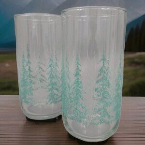 Vtg Libbey Prosted Pine Tree High Ball Tumblers Barware Textured Glass Handmade